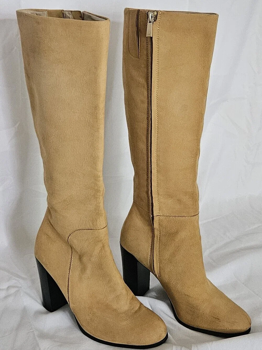 Kenneth Cole New York Tan Leather Knee High Block Heel Boots Size 8